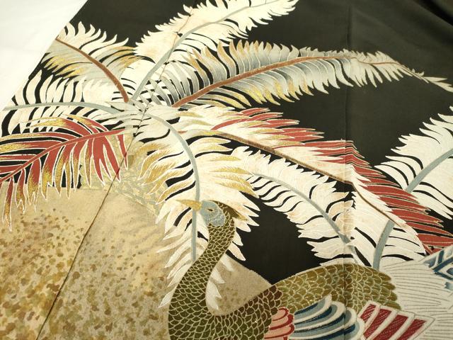 平和屋着物■豪華黒留袖　刺繍　雉　草花文　金銀彩　正絹　逸品　DABC4600cd