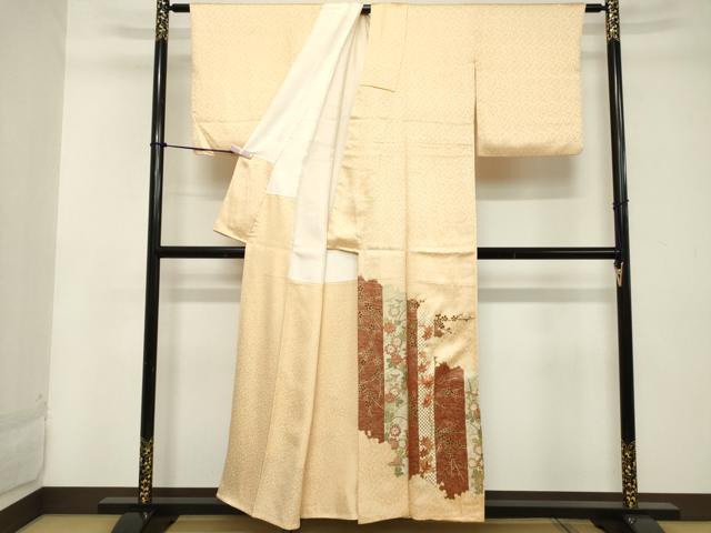 平和屋着物■色留訪問着 刺繍 笹竹梅花文 金彩 正絹 逸品 DABC4624cd
