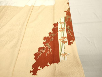 平和屋着物■色留訪問着 刺繍 笹竹梅花文 金彩 正絹 逸品 DABC4624cd
