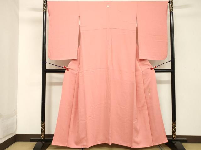 平和屋着物■ 本草木染作家　瑞寶　色無地　舞花地紋　薄紅色　正絹　逸品　DABC4702cd