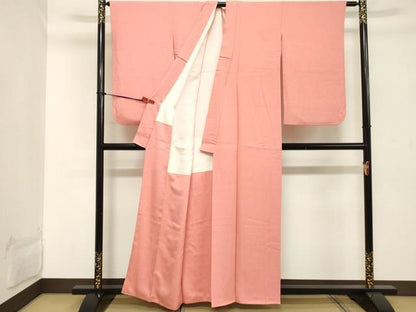 平和屋着物■ 本草木染作家　瑞寶　色無地　舞花地紋　薄紅色　正絹　逸品　DABC4702cd