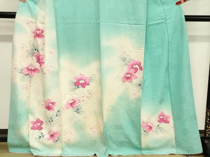 平和屋着物■訪問着　手描き　駒刺繍　草花文　暈し染め　銀彩　正絹　逸品　DABC4706cd
