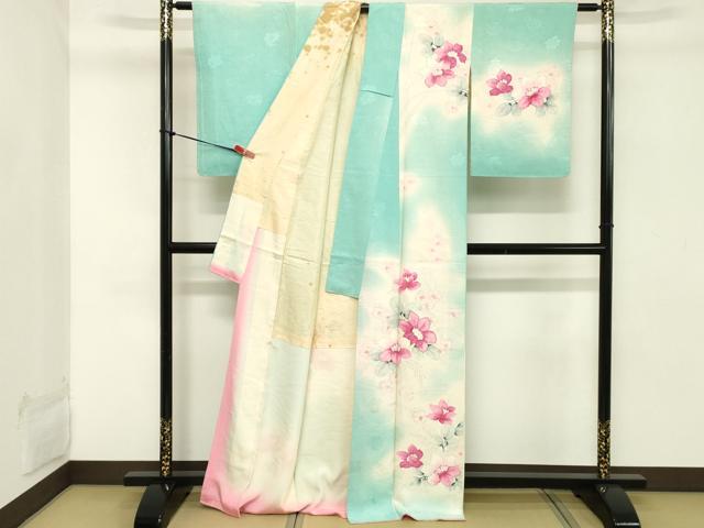 平和屋着物■訪問着　手描き　駒刺繍　草花文　暈し染め　銀彩　正絹　逸品　DABC4706cd