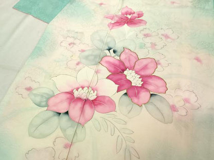 平和屋着物■訪問着　手描き　駒刺繍　草花文　暈し染め　銀彩　正絹　逸品　DABC4706cd