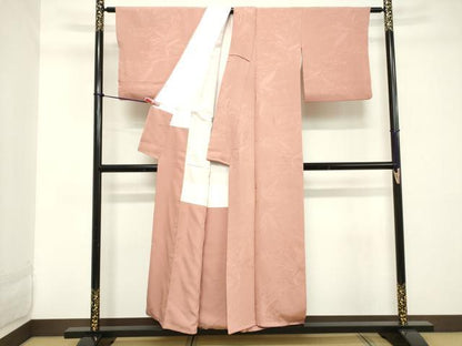 平和屋着物■上質な色無地　流水草葉地紋　珊瑚色　正絹　逸品　DABC4751cd