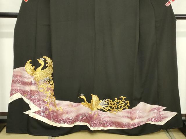 平和屋着物■豪華黒留袖　刺繍　花鳥文　暈し染め　金銀彩　正絹　逸品　DABC4756cd