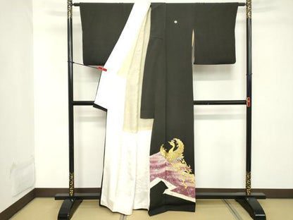 平和屋着物■豪華黒留袖　刺繍　花鳥文　暈し染め　金銀彩　正絹　逸品　DABC4756cd