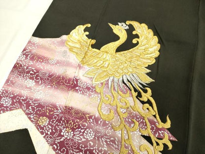 平和屋着物■豪華黒留袖　刺繍　花鳥文　暈し染め　金銀彩　正絹　逸品　DABC4756cd