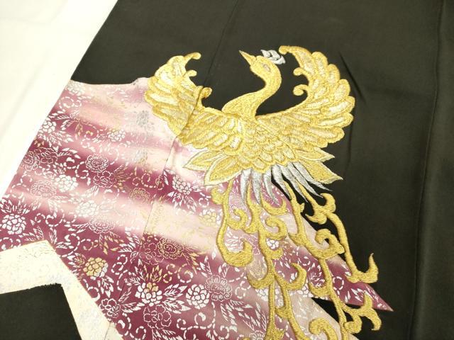 平和屋着物■豪華黒留袖　刺繍　花鳥文　暈し染め　金銀彩　正絹　逸品　DABC4756cd