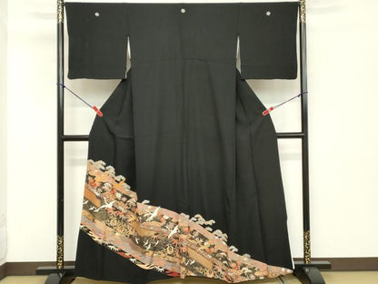 平和屋着物■豪華黒留袖　飛鶴吉祥花唐草文　松竹梅　金彩　正絹　逸品　DABC4762cd