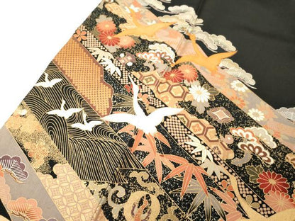 平和屋着物■豪華黒留袖　飛鶴吉祥花唐草文　松竹梅　金彩　正絹　逸品　DABC4762cd
