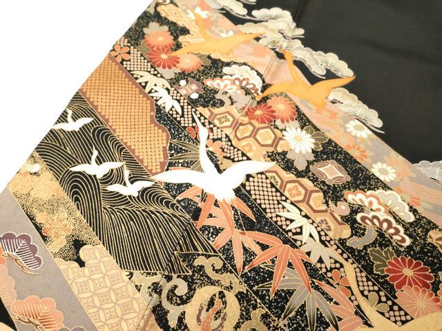 平和屋着物■豪華黒留袖　飛鶴吉祥花唐草文　松竹梅　金彩　正絹　逸品　DABC4762cd
