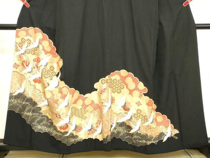 平和屋着物■豪華黒留袖　駒刺繍　雲取り飛鶴宝尽くし花文　金彩　正絹　逸品　DABC4765cd