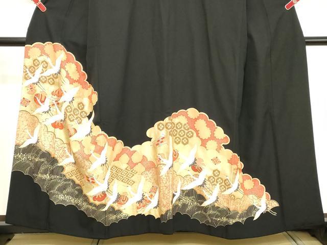 平和屋着物■豪華黒留袖　駒刺繍　雲取り飛鶴宝尽くし花文　金彩　正絹　逸品　DABC4765cd