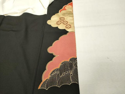 平和屋着物■豪華黒留袖　駒刺繍　雲取り飛鶴宝尽くし花文　金彩　正絹　逸品　DABC4765cd