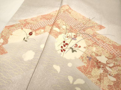 平和屋着物■訪問着　刺繍　雪輪花文　暈し染め　金彩　正絹　逸品　DABC4784cd