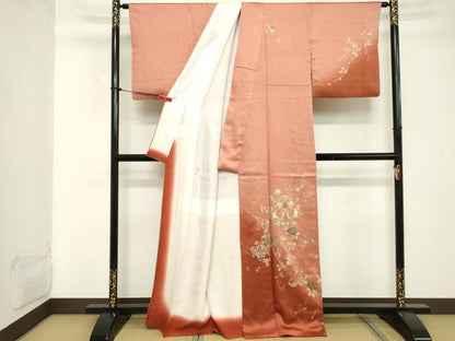 平和屋着物■訪問着 刺繍 向かい鳥更紗花唐草文 暈し染め 金彩 正絹 逸品 DABC4791cd