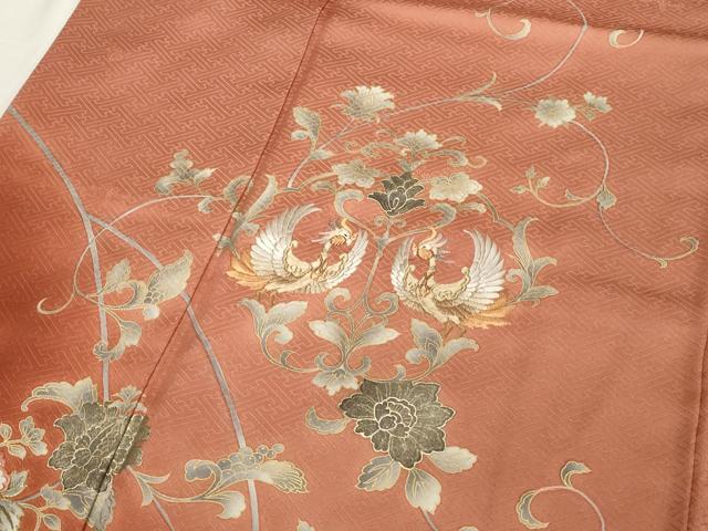 平和屋着物■訪問着 刺繍 向かい鳥更紗花唐草文 暈し染め 金彩 正絹 逸品 DABC4791cd