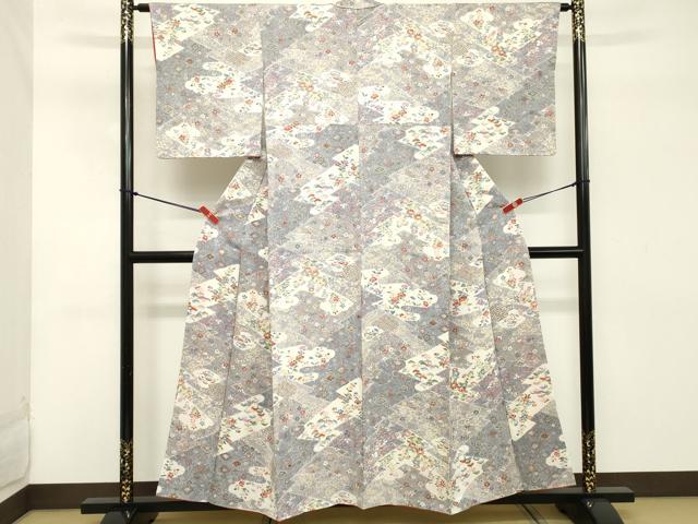 平和屋着物■上質な小紋 エ霞花松文 正絹 逸品 DABC4807cd