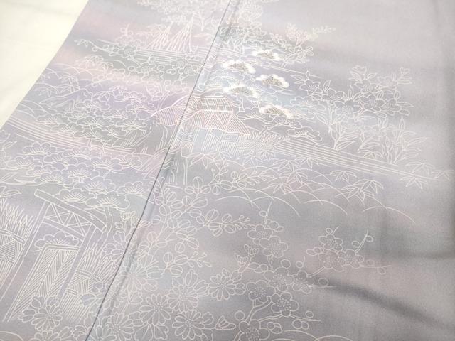 平和屋着物■訪問着　刺繍　風景花松文　暈し染め　金糸　正絹　逸品　DABC4831cd
