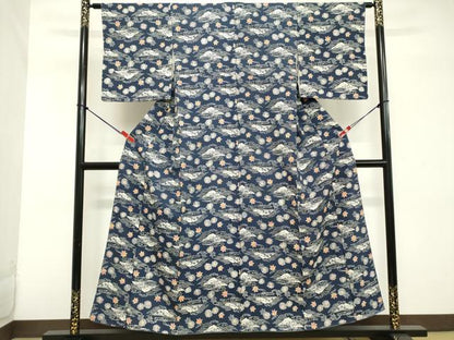 平和屋着物■上質な小紋 型染 流水花文 正絹 逸品 DABC4834cd
