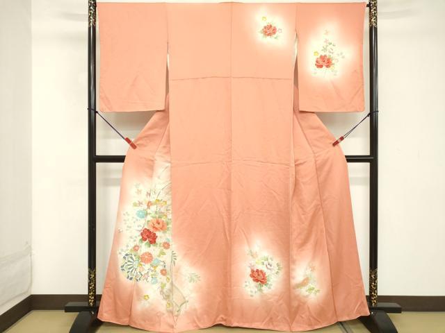 平和屋着物■訪問着 刺繍 牡丹花車文 暈し染め 正絹 逸品 DABC4870cd