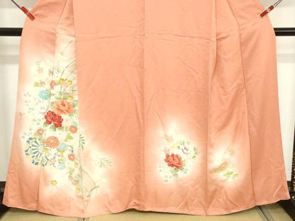 平和屋着物■訪問着 刺繍 牡丹花車文 暈し染め 正絹 逸品 DABC4870cd