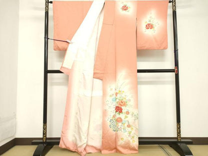平和屋着物■訪問着 刺繍 牡丹花車文 暈し染め 正絹 逸品 DABC4870cd