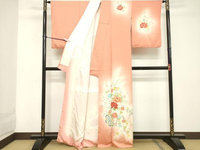 平和屋着物■訪問着 刺繍 牡丹花車文 暈し染め 正絹 逸品 DABC4870cd