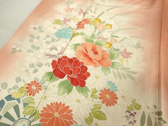 平和屋着物■訪問着 刺繍 牡丹花車文 暈し染め 正絹 逸品 DABC4870cd