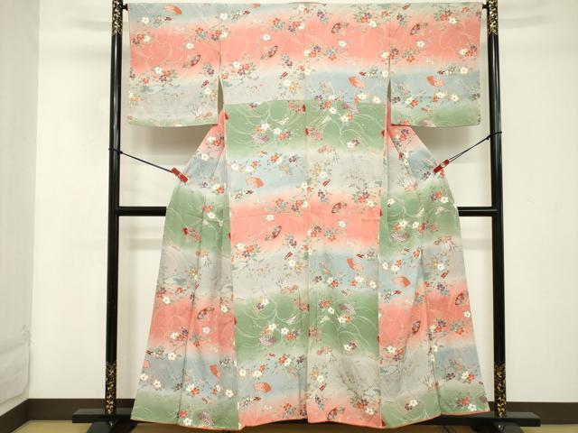 平和屋着物■訪問着 扇面枝花文 暈し染め 金彩 正絹 逸品 DABC4892cd