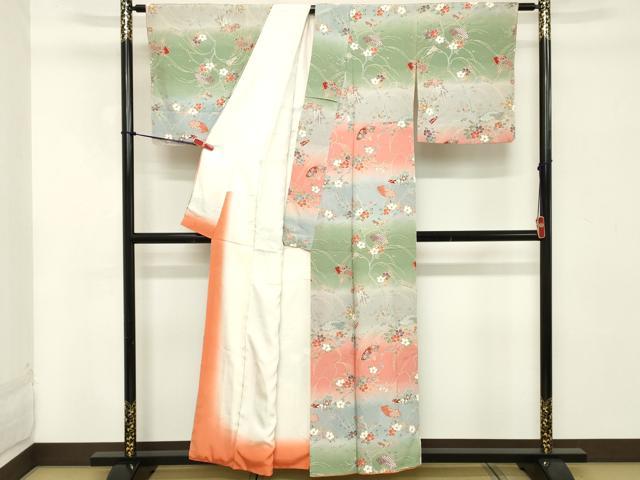 平和屋着物■訪問着 扇面枝花文 暈し染め 金彩 正絹 逸品 DABC4892cd