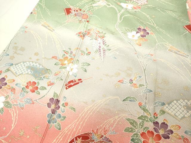 平和屋着物■訪問着 扇面枝花文 暈し染め 金彩 正絹 逸品 DABC4892cd