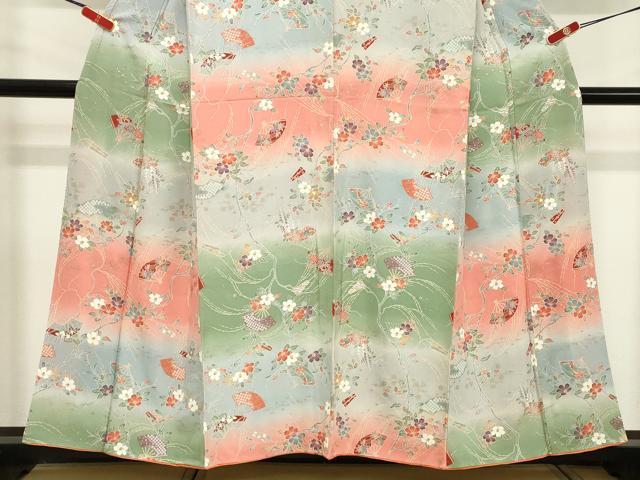 平和屋着物■訪問着 扇面枝花文 暈し染め 金彩 正絹 逸品 DABC4892cd
