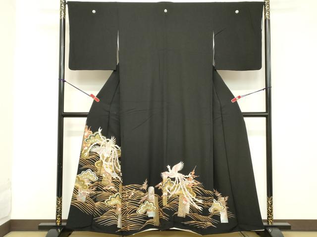 平和屋着物■豪華黒留袖　駒刺繍　鳳凰短冊花松文　金彩　正絹　逸品　DABC4900cd
