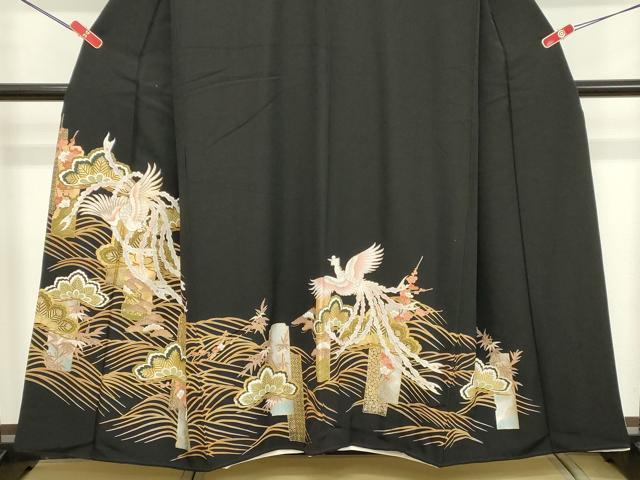 平和屋着物■豪華黒留袖　駒刺繍　鳳凰短冊花松文　金彩　正絹　逸品　DABC4900cd