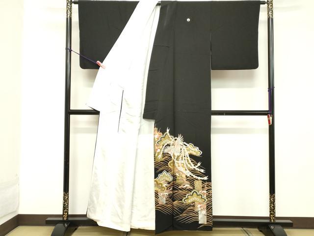 平和屋着物■豪華黒留袖　駒刺繍　鳳凰短冊花松文　金彩　正絹　逸品　DABC4900cd