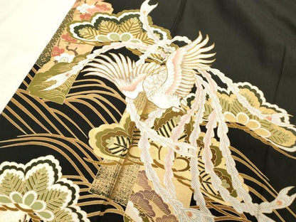 平和屋着物■豪華黒留袖　駒刺繍　鳳凰短冊花松文　金彩　正絹　逸品　DABC4900cd