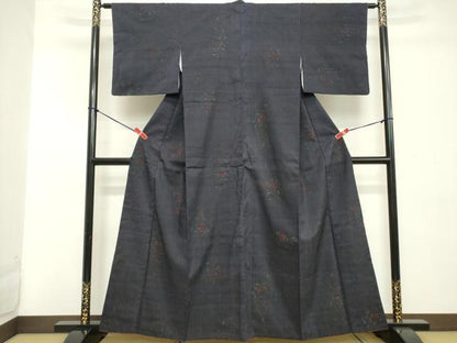 平和屋着物■上質な小紋 紬地 草花文 正絹 逸品 DABC4953cd