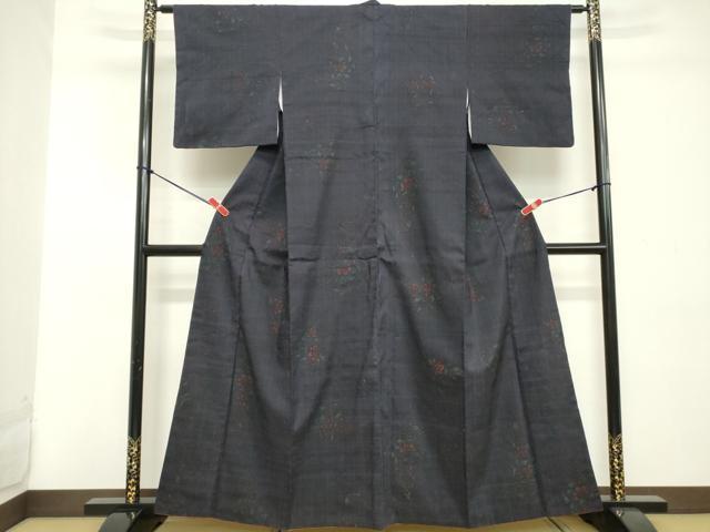平和屋着物■上質な小紋 紬地 草花文 正絹 逸品 DABC4953cd