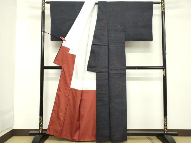 平和屋着物■上質な小紋 紬地 草花文 正絹 逸品 DABC4953cd