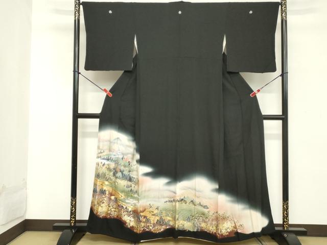 平和屋着物■豪華黒留袖 風景文 暈し染め 金彩 正絹 逸品 DABC4958cd