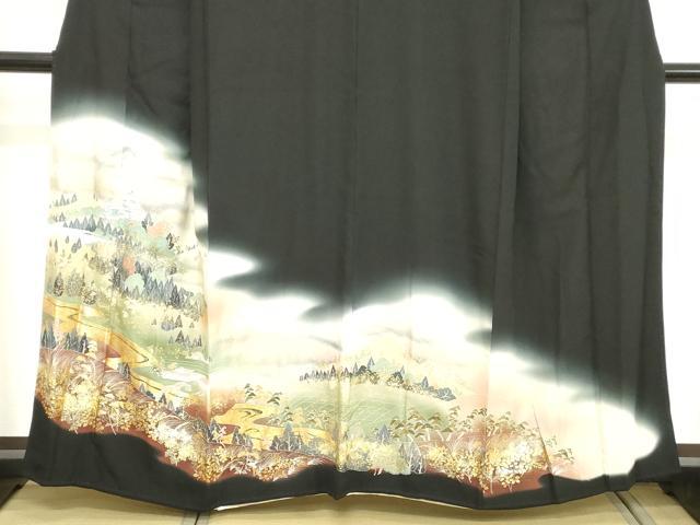 平和屋着物■豪華黒留袖 風景文 暈し染め 金彩 正絹 逸品 DABC4958cd
