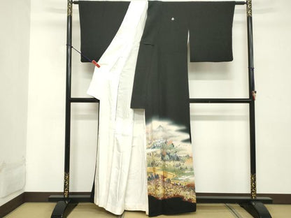平和屋着物■豪華黒留袖 風景文 暈し染め 金彩 正絹 逸品 DABC4958cd