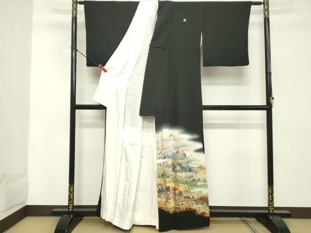 平和屋着物■豪華黒留袖 風景文 暈し染め 金彩 正絹 逸品 DABC4958cd