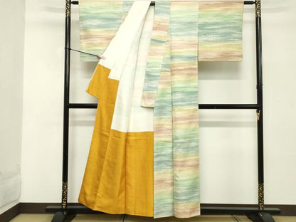 平和屋着物■上質な紬　横段文　正絹　逸品　DABC4991cd