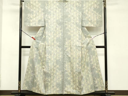 平和屋着物■上質な紬　麻の葉文様　正絹　逸品　DABC4995cd