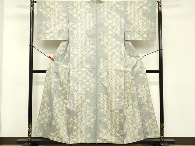 平和屋着物■上質な紬　麻の葉文様　正絹　逸品　DABC4995cd