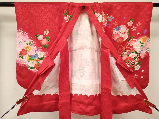 平和屋着物[]七五三　女の子　３歳　祝着　三つ身　刺繍　鼓花車文　暈し染め　金彩　逸品　DABC5002ma