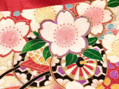 平和屋着物[]七五三　女の子　３歳　祝着　三つ身　刺繍　鼓花車文　暈し染め　金彩　逸品　DABC5002ma